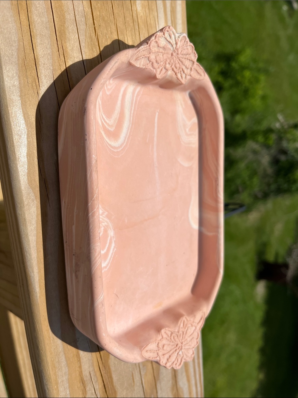 Handcrafted Pink Ceramic Soap Dish with Flower Accents